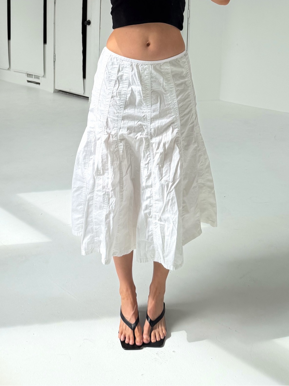 Flowy White Cotton Midi Skirt